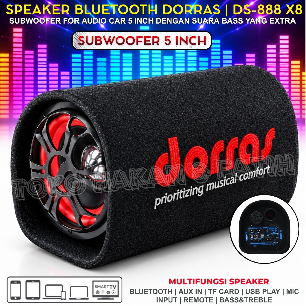 Promo~Speaker Tabung Bluetooth Extra Bass | DORRAS DS-888 X8 Subwoofer 5 INCH Terdapat 2 Colokan MIC