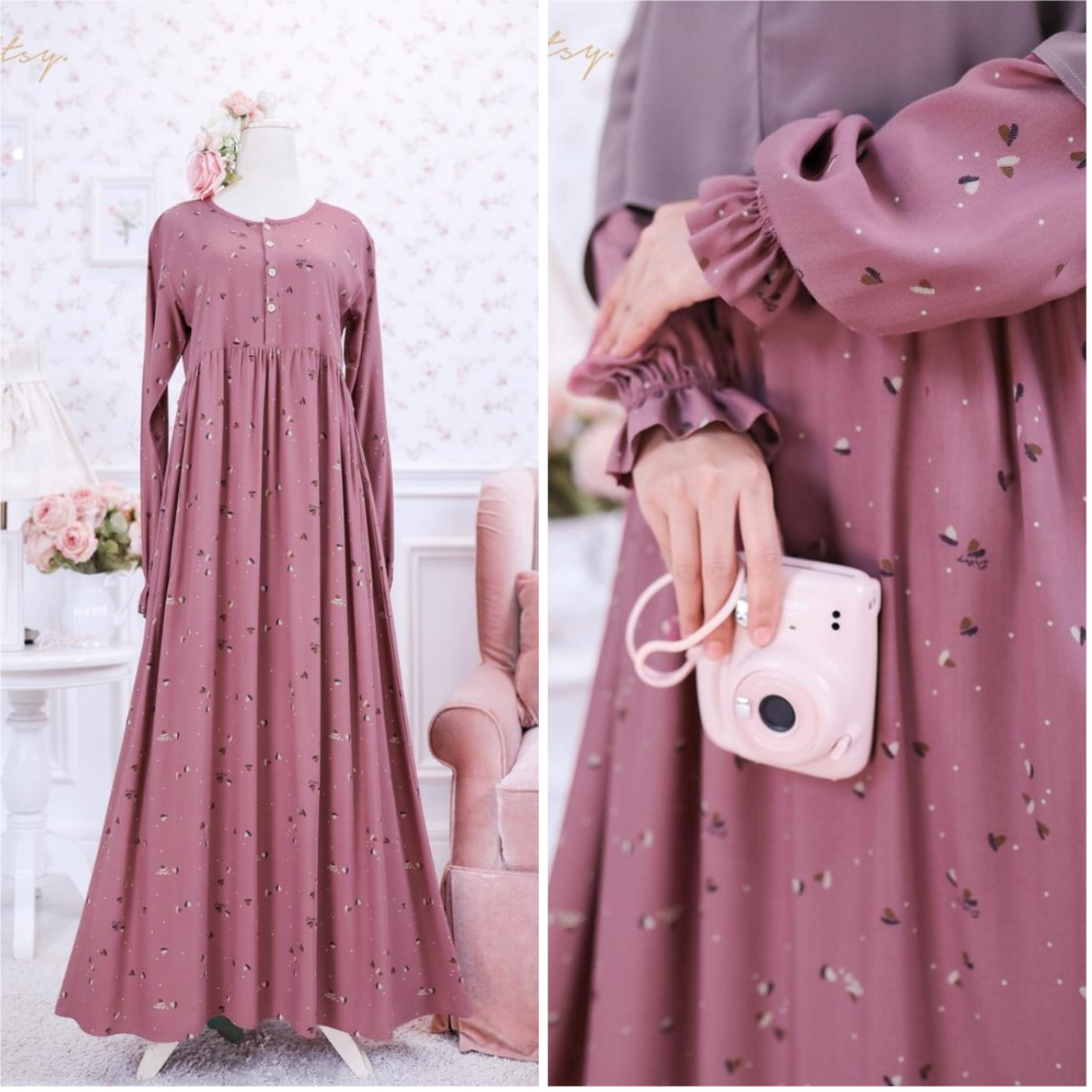 Ditsy Gamis Muslimah Sabine Rouge Pink M L XL