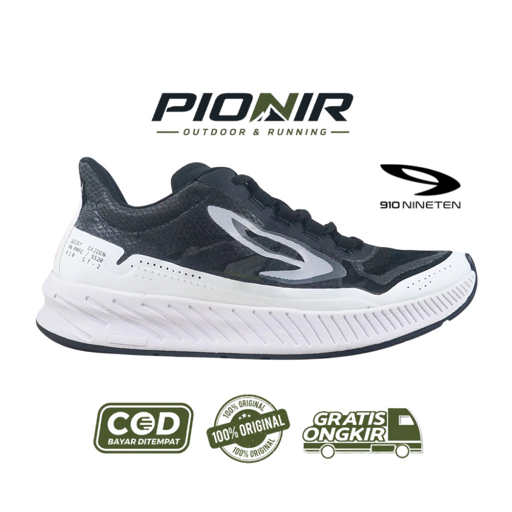 910 Nineten Sepatu Lari - GEIST EKIDEN HITAM/PUTIH