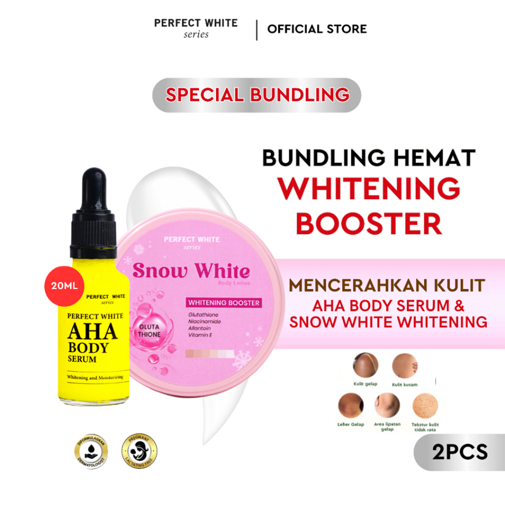 [2pcs] PERFECT WHITE 20ml AHA Body Serum + Snow White Body Lotion Whitening | Pencerah Badan