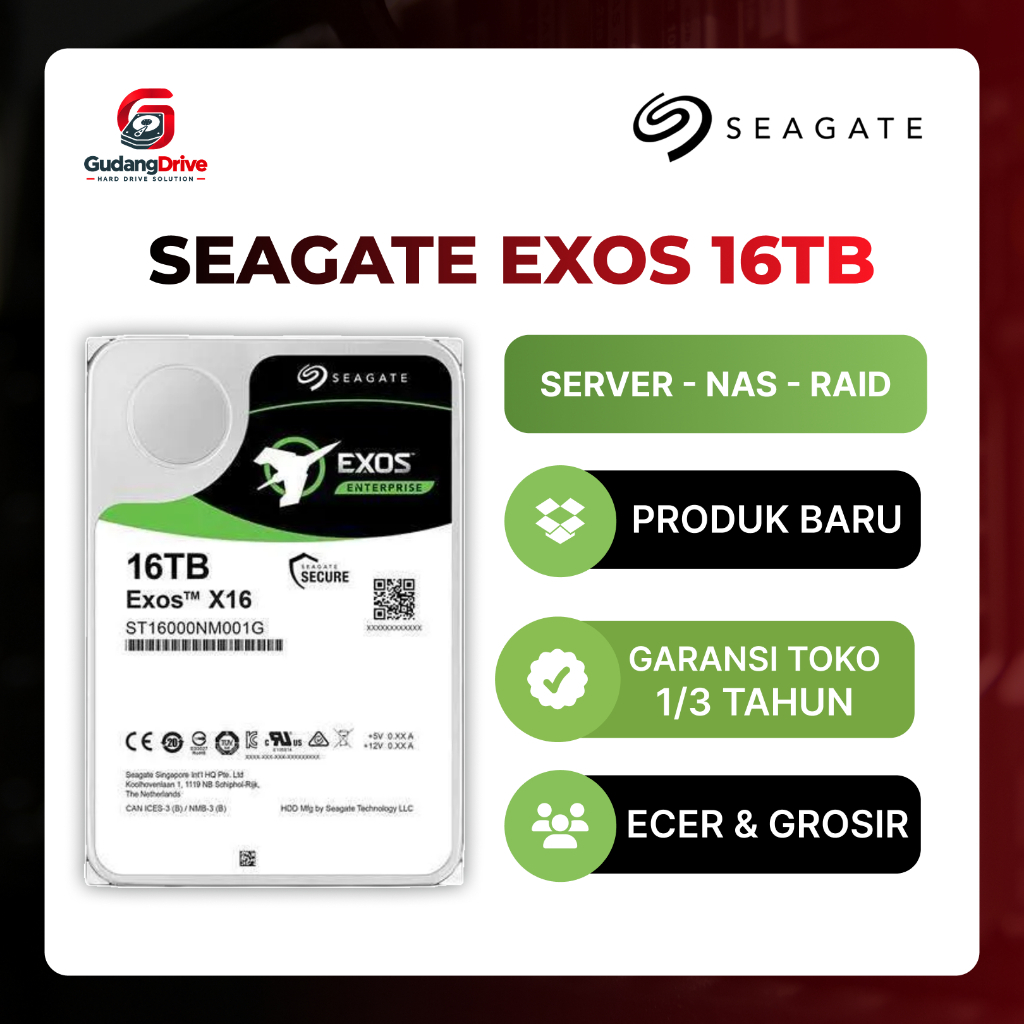 Hard Disk Seagate Exos 16TB 16T Enterprise Server NAS HDD Baru Bergaransi