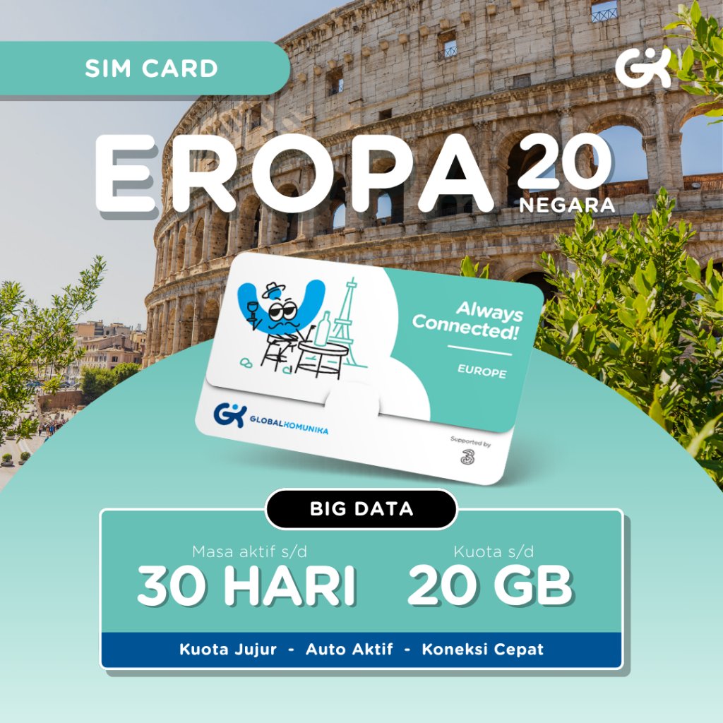 Global Komunika Sim Card Eropa 20 Negara Unlimited