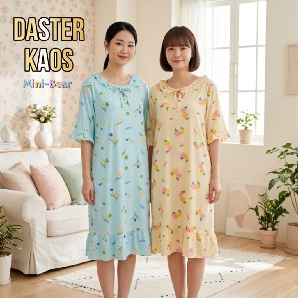 Daster kaos Tangan Oblong Renda Pita dan Rempel Tali(Mini-Bear)