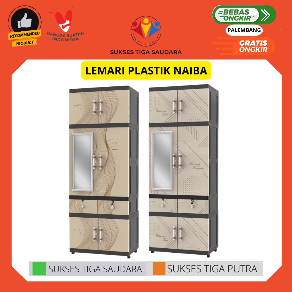 LEMARI PLASTIK NAIBA 9684 DENGAN KACA LACI DAN KUNCI / ANTI AIR ANTI JAMUR