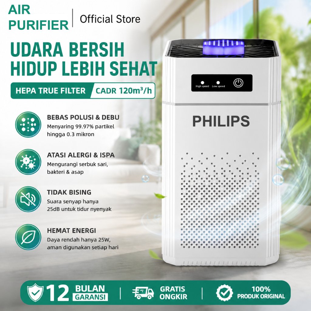 phlilps Air Purifier Pembersih Udara HEPA Filter Portable Anti Debu Asap Rokok Bau Alergi PM2.5 Sile