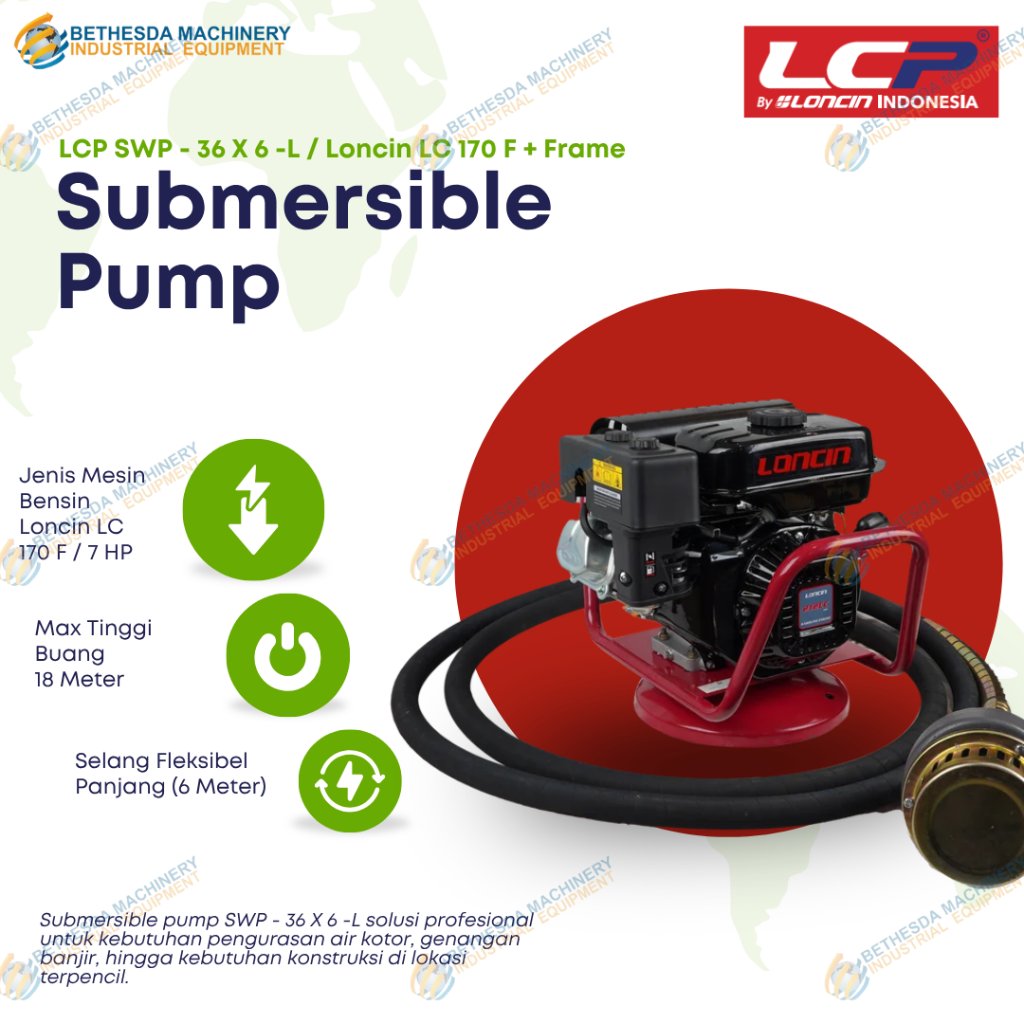 Pompa Air Celup submersible pump + gasoline engine Loncin LC 170F