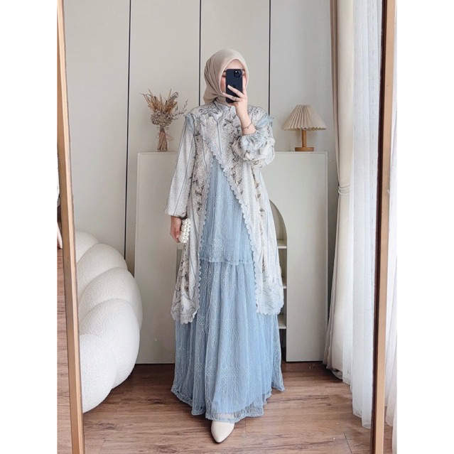 CANDY LADY Hazelia Lace Chantily Maxi / Gamis Motif Wanita Terbaru Dress Kondangan Bestseller