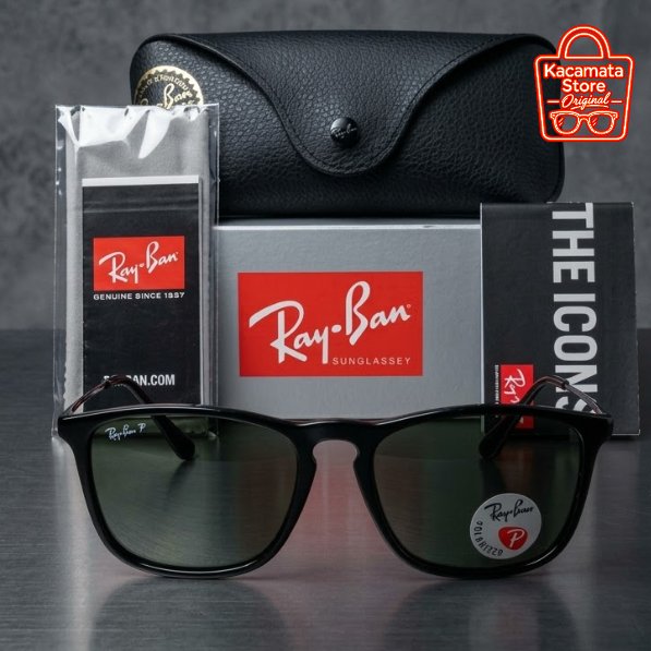 Kacamata Ray-Ban Chris RB4187 601/2P Black Glossy Original – Lens Dark Green Polarized