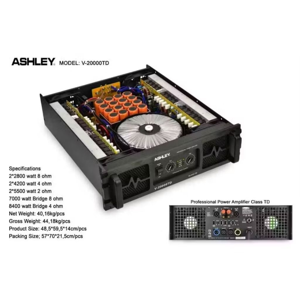 POWER AMPLIFIER ASHLEY 2 CHANNEL CLASS TD 2800WATT V20000TD V-20000TD V 20000TD ORIGINAL BERGARANSI 