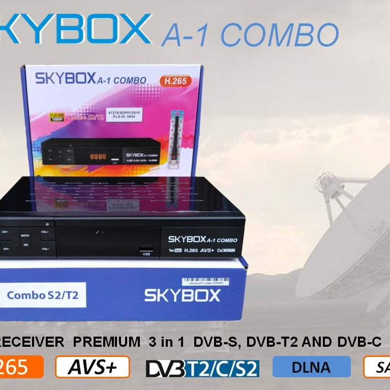Receiver Parabola dan antena TV Skybox A1 Combo H 265 HEVC AVS+, Full HD 1080p, tanpa dus bawaan, un