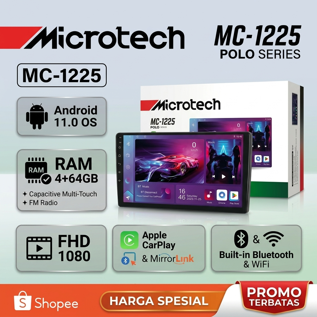 Head Unit Android Microtech MC 1225 Polo Series FHD 1080 Apple CarPlay Android Auto DSP