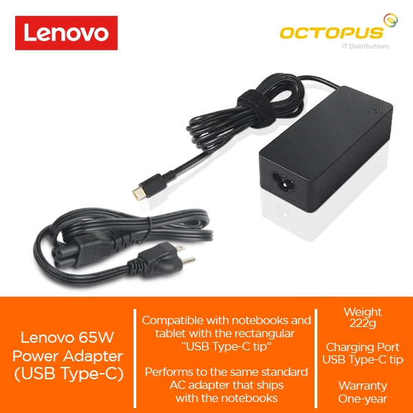 Lenovo Lenovo 65W AC Power Adapter Charger (USB Type-C tip)