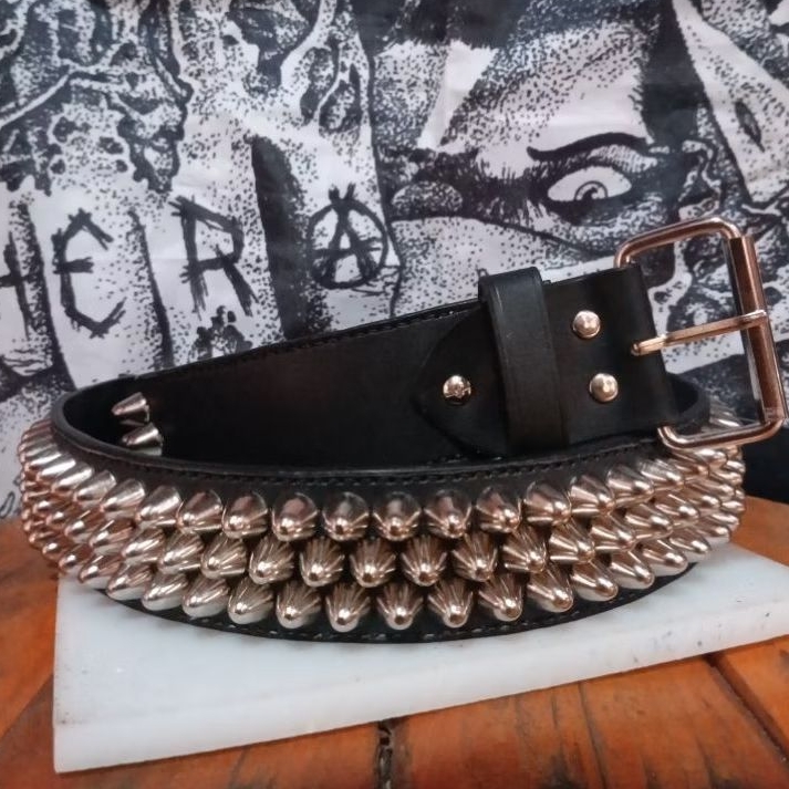 Sabuk Punk/Leather Punk Belt 3rows zig-zag(UK studs high)