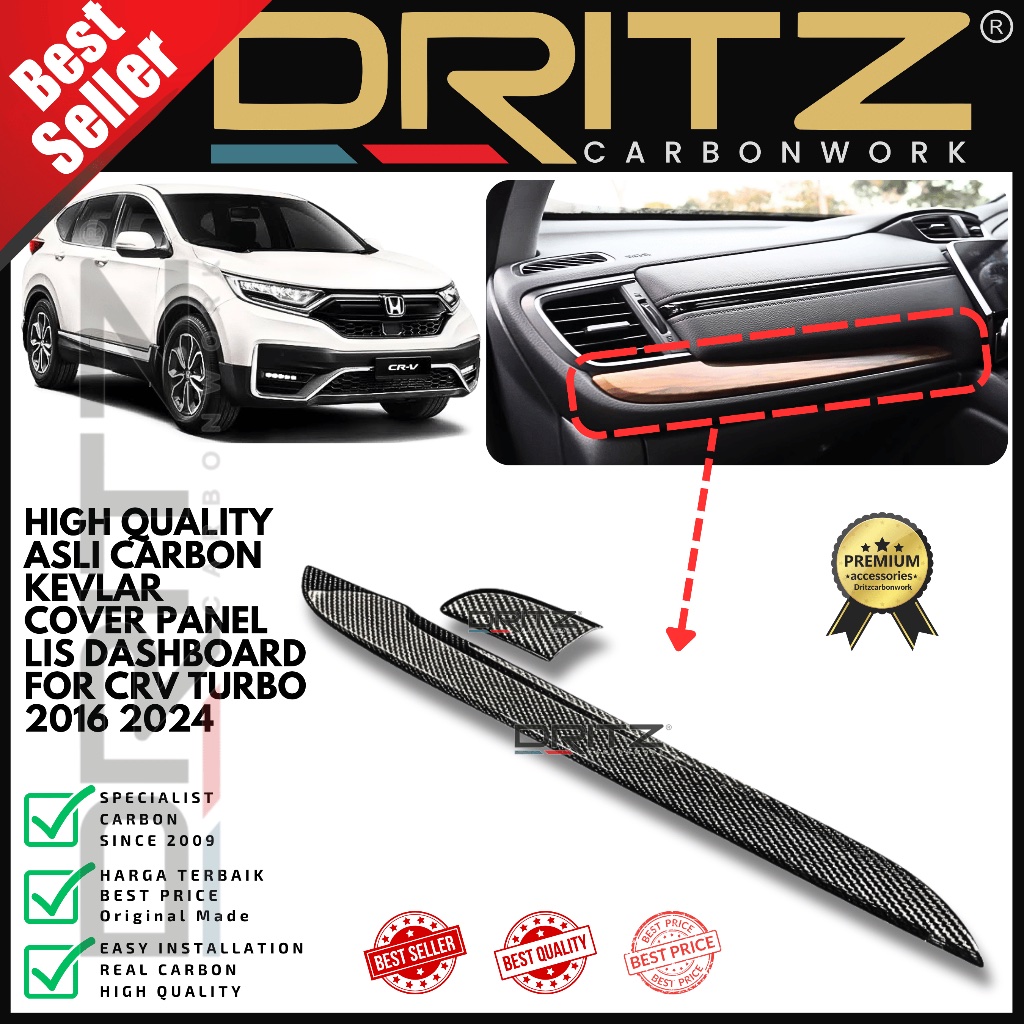 High Quality Asli Carbon Kevlar Cover Panel Lis Dashboard HONDA CRV Turbo 2016 2023 Interior Aksesor