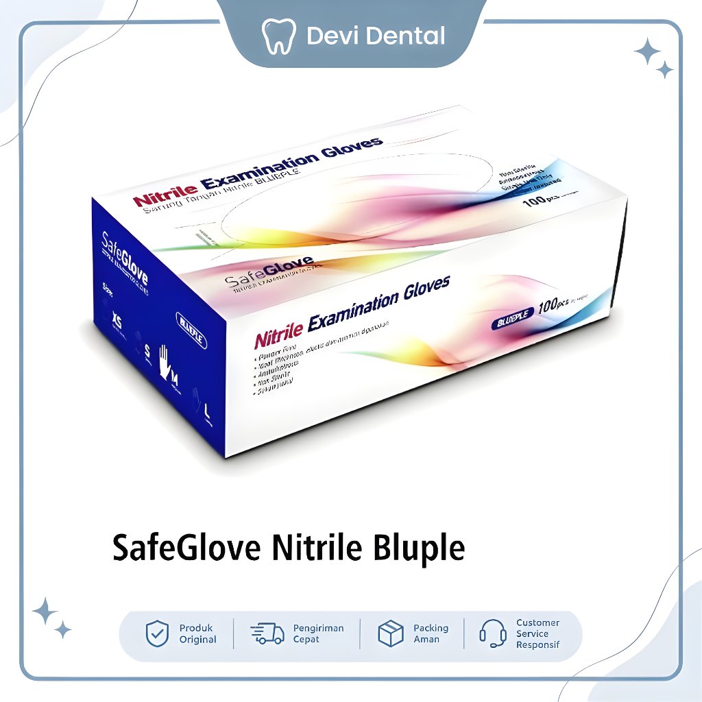 SafeGlove Nitrile Examination Gloves Blueple (Ukuran XS)  - Sarung Tangan Nitril Bebas Bedak Non-Ste