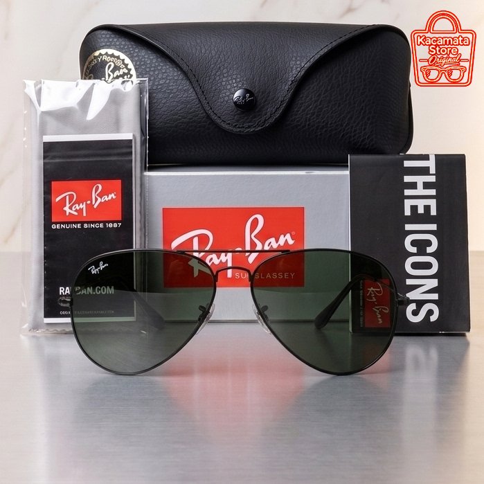 Kacamata Original Ray-Ban RB3025 L2823 Aviator Black Green