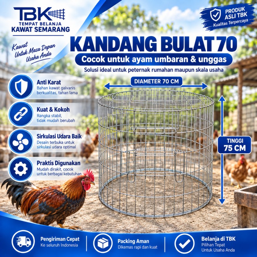 Kandang Umbaran Bulat 70 Galvanis | Kandang Ayam Peliharaan | Praktis | Bahan Galvanis