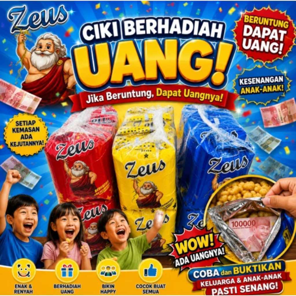 Snack Chiki viral Zeus berhadiah uang tunai 1dus