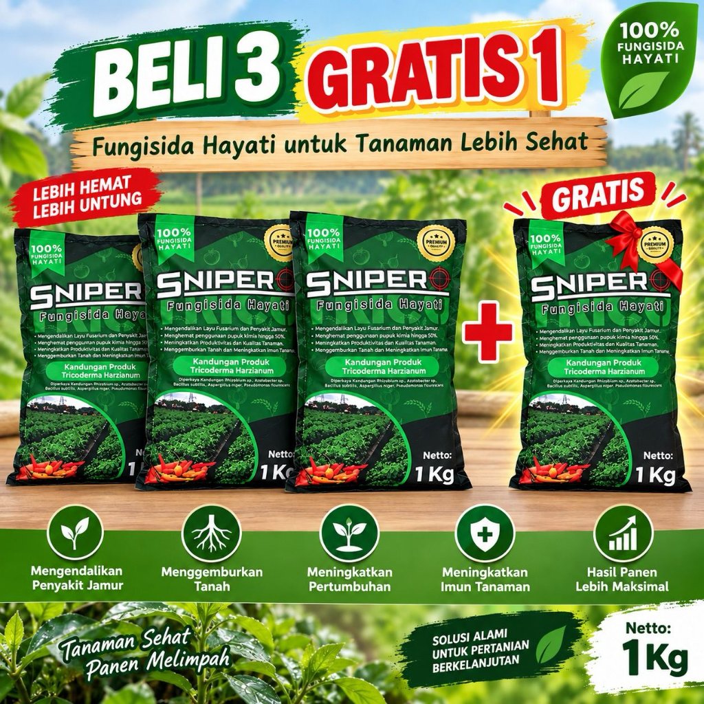 SNIPER Fungisida Hayati 1Kg Beli 3 Gratis 1 Trichoderma Harzianum PGPR untuk Tanaman Cabai Sayuran