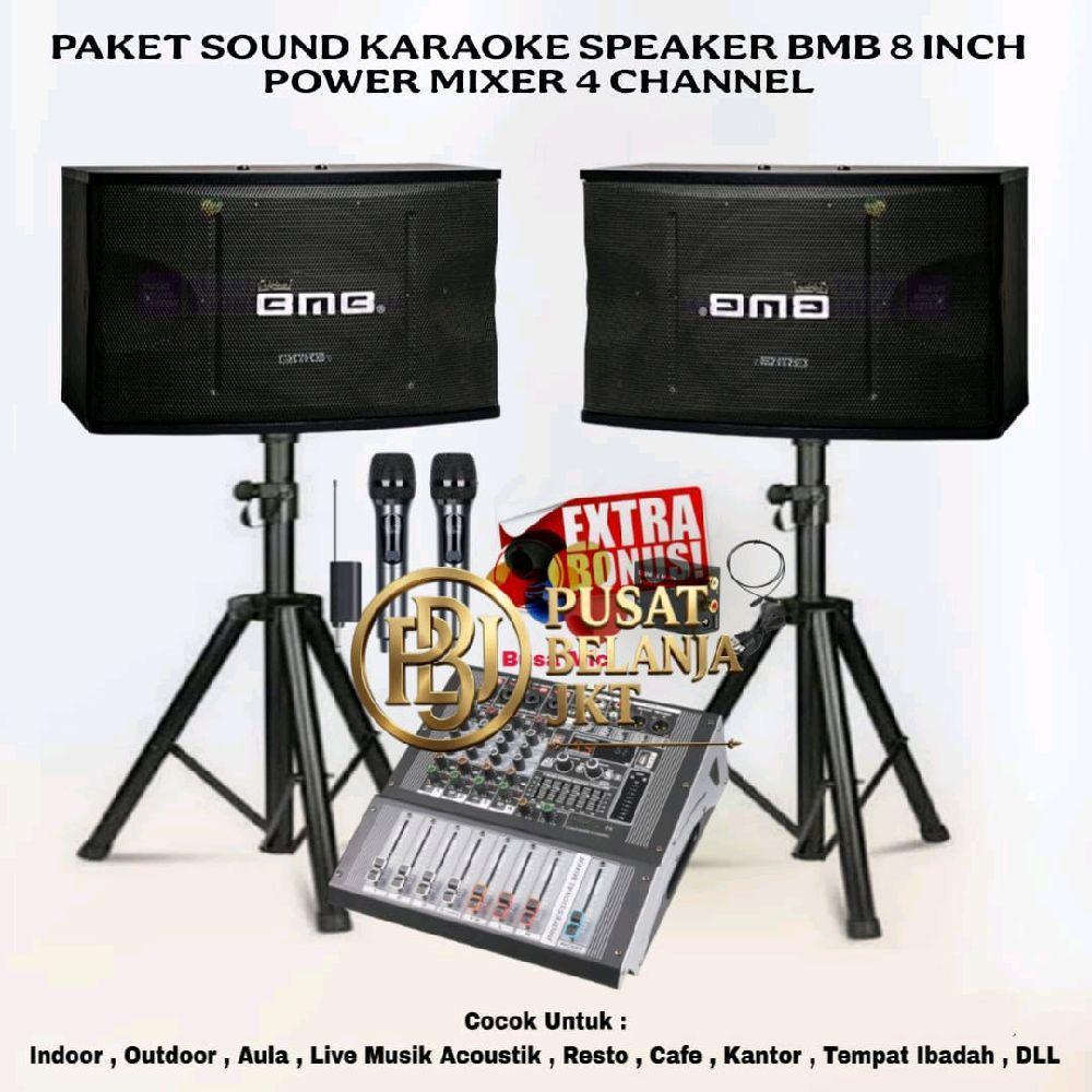 Paket Sound System Live Musik Karaoke Speaker BMB 8 Inch CS 350V Power Mixer 4 Channel Usb Bluetooth