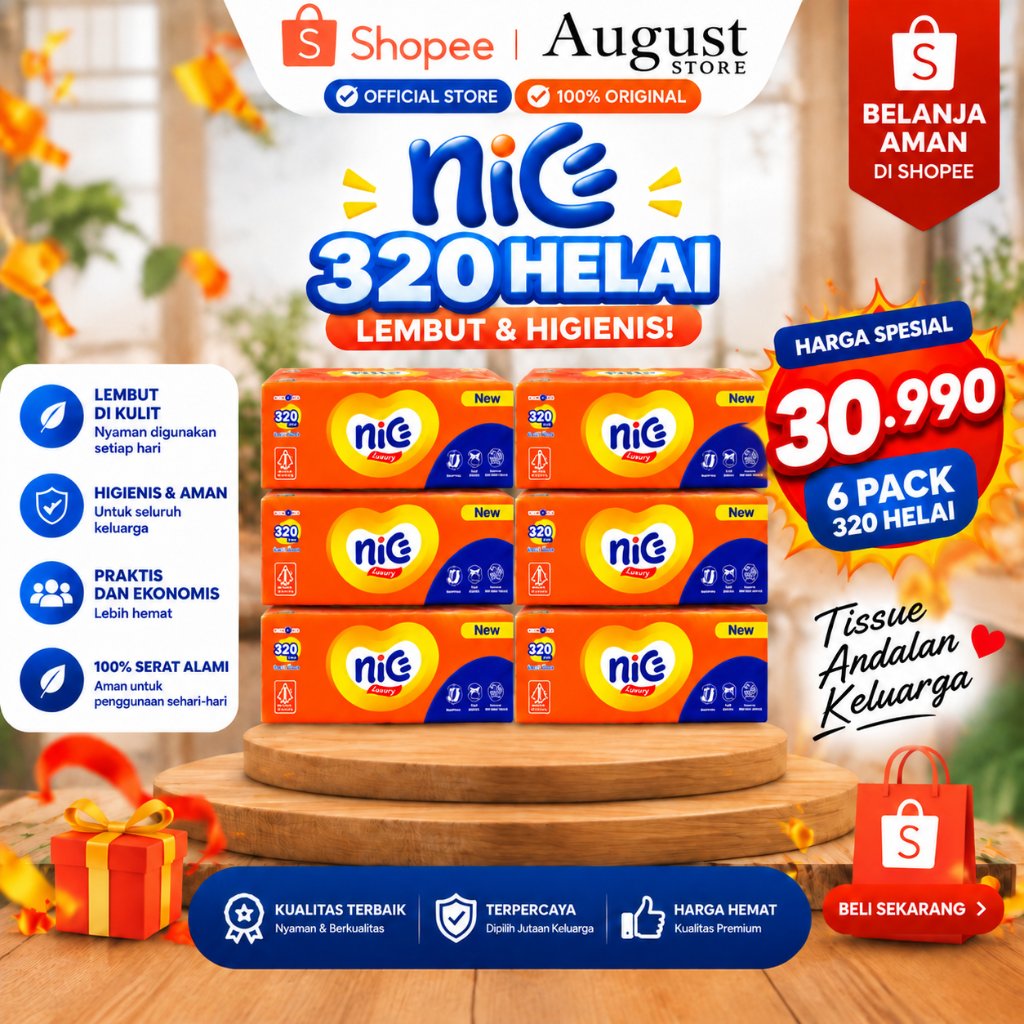 [6 PACK] Tissue Nice Isi 320 Helai / 2 Ply / Tissue Wajah / Tissue Softpack / Tissue Rumah