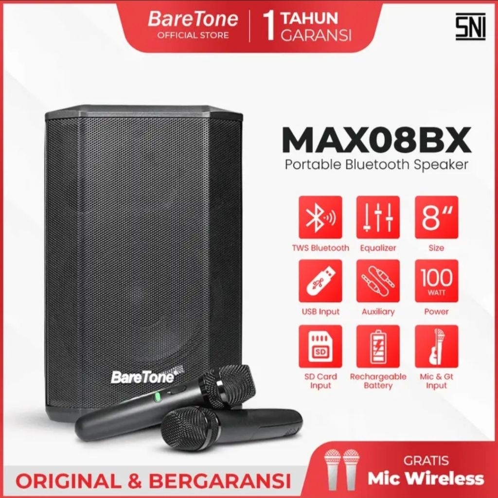 BARETONE AUDIO PORTABLE SPEAKER 8 INCH | MAX08BX