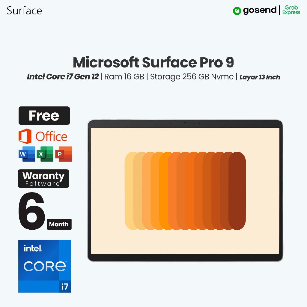 Laptop Microsoft Surface Pro 9 Core i7 Gen 12 RAM 16 GB SSD 256 GB Layar 12'3 inch 2K Touchscreen