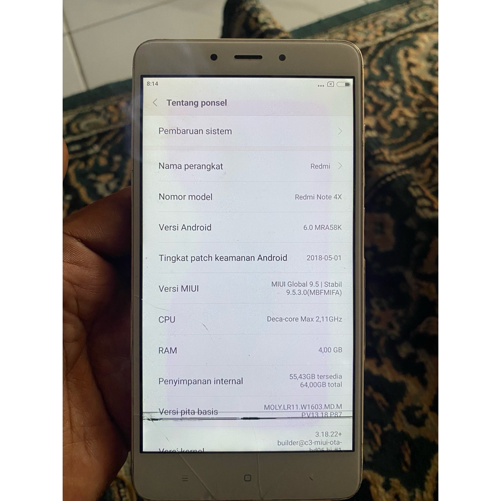 redmi note 4 4x mediatek nikel 4/64 minus lcd