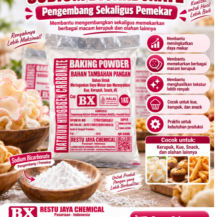 Natrium Hidrogen Carbonat / Baking Powder / Pengembang Makanan CAP BX 1 KG, Pengembang Kerupuk