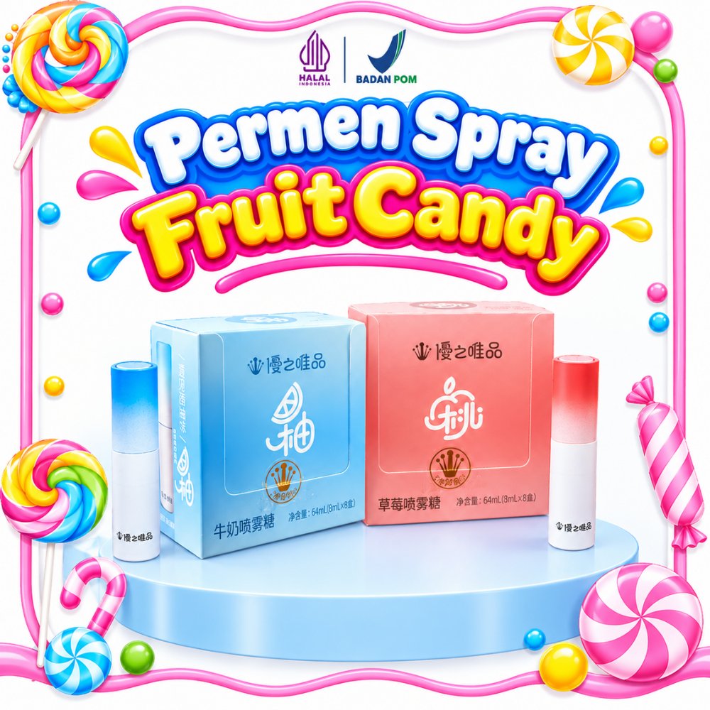 Spray Fruit Candy Permen Semprot Cium Rasa Persik Jeruk Bali Premium Halal BPOM Aroma Buah Menyegark