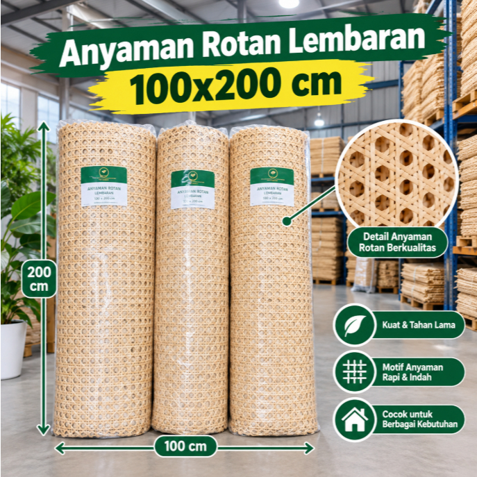 Anyaman Rotan Lembaran 100x200 cm - Webbing Rattan Motif Bunga Tanjung Mata Ayam