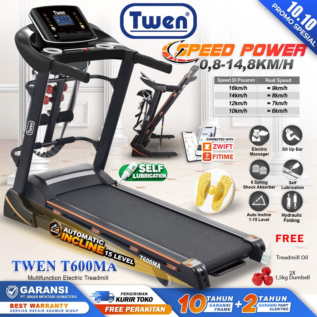 TWEN T600MA T600MA New Treadmill Listrik Treadmill Portable Treadmill Multifungsi Treadmil Lipat Tre