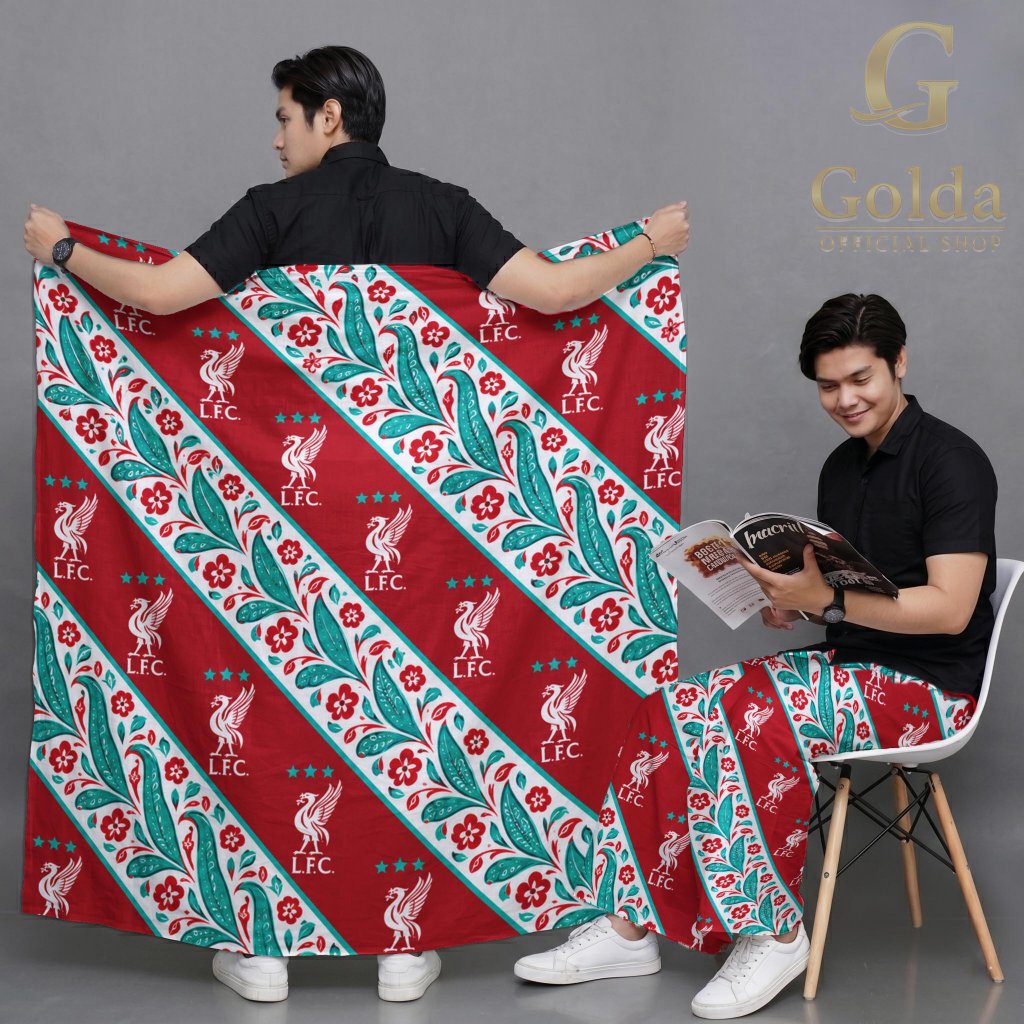 GOLDA Sarung Dewasa Fullprint Batik Ukir Logo Klub Bola Liverpool Merah Hijau Teal Putih