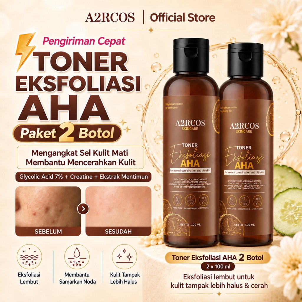 A2RCOS Toner Exfoliating Set 2 buah 100ml  Eksfoliasi Wajah Gently