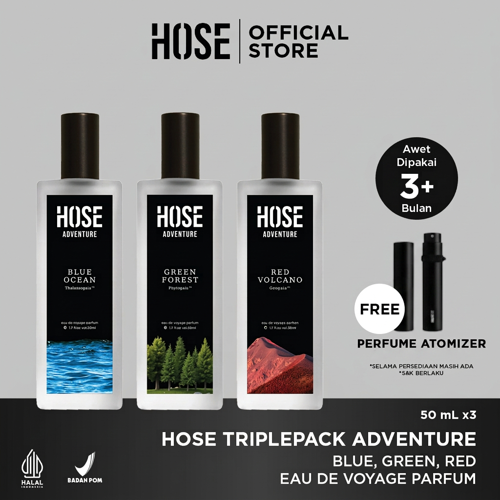[NEW LAUNCH] HOSE Triplepack Adventure Blue, Green, Red Eau de Voyage Parfum 50 ml