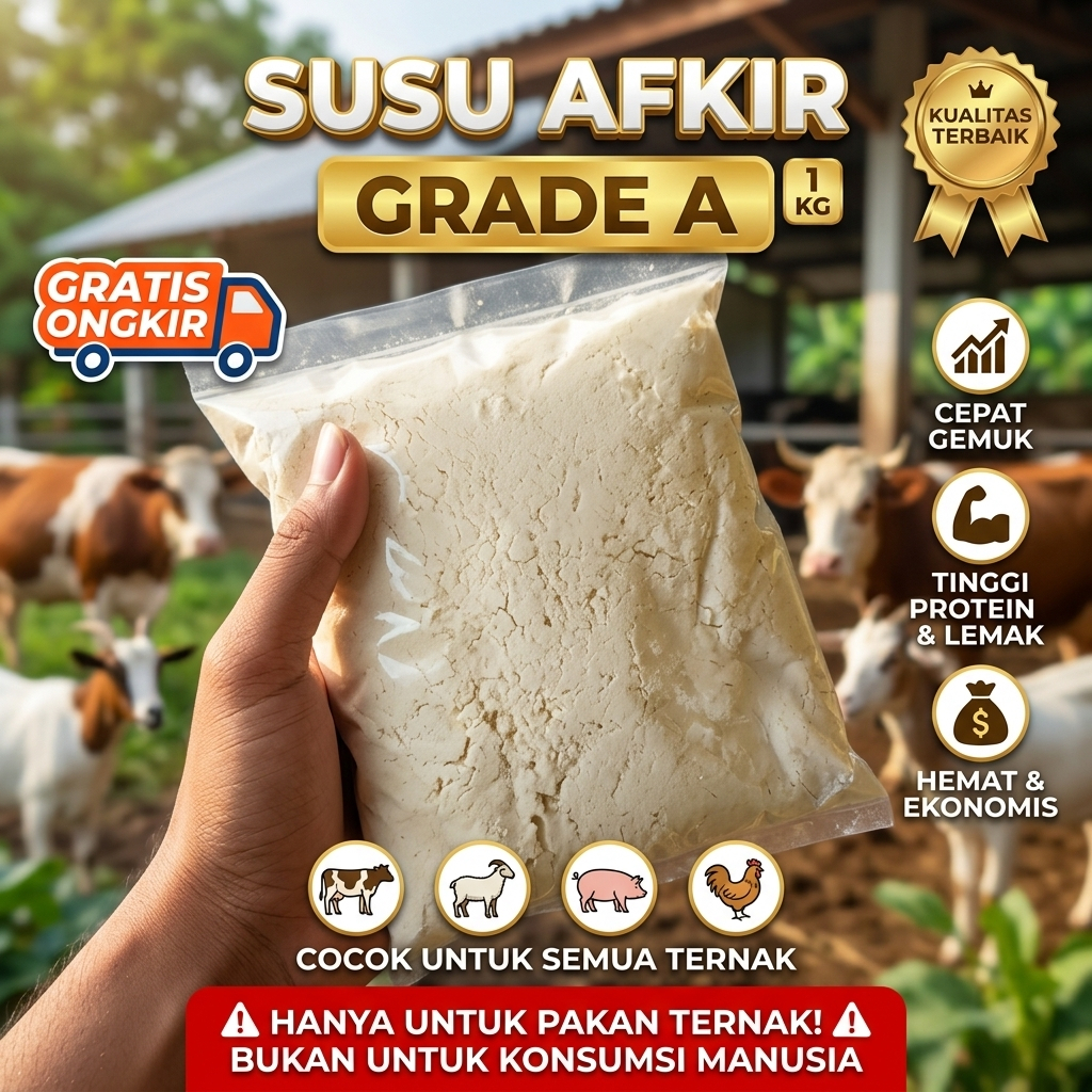 Susu Afkir 1kg Grade A | Susu Afkir Bubuk Pakan Ternak | Protein Tinggi Sapi Kambing Ayam Ikan