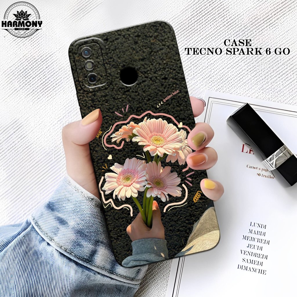 Case Tecno Spark 6 Go Terbaru- Fashion Case Bunga  - Softcase Tecno Spark 6 Go - Silikon Pro Camera 
