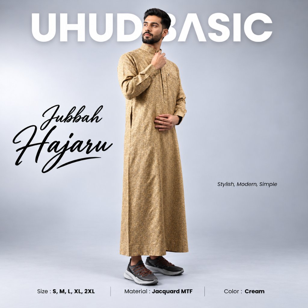 Uhud Basic - Jubah Jubba Gamis Pria Premium Hajaru Kancing Snap