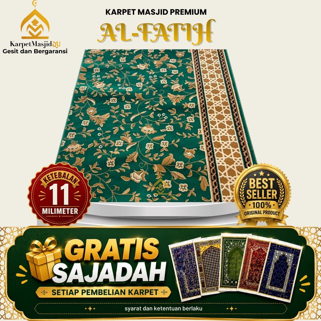 AL FATIH Karpet Masjid Tebal 11mm Meteran / Karpet Sajadah / Karpet Mushola