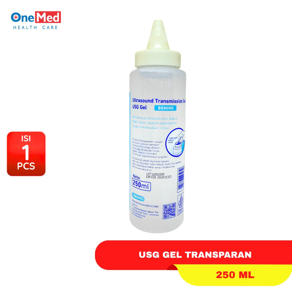 ONEMED ULTRASONIC GEL 250ML TRANSPARANT CAIRAN UNTUK TRANSDUCER PADA PEMERIKSAAN ULTRASOUND CARDIOLO