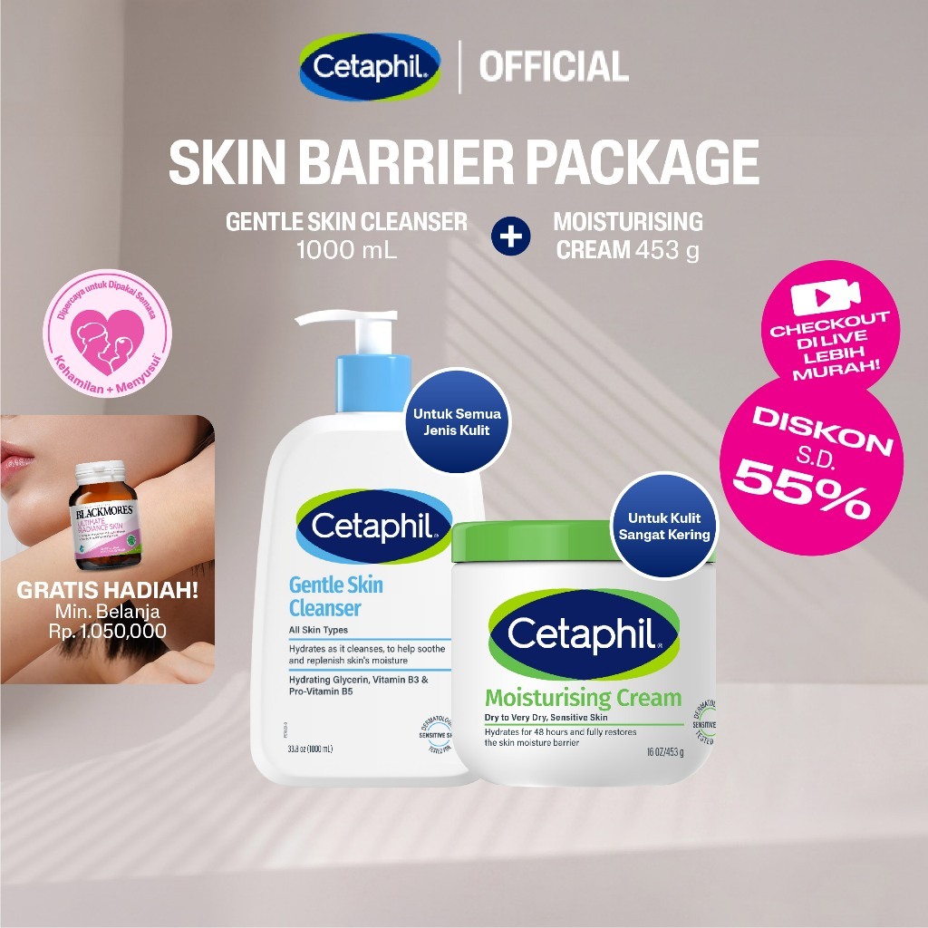 Cetaphil Moisturising Cream 453g + Gentle Skin Cleanser 1000ML