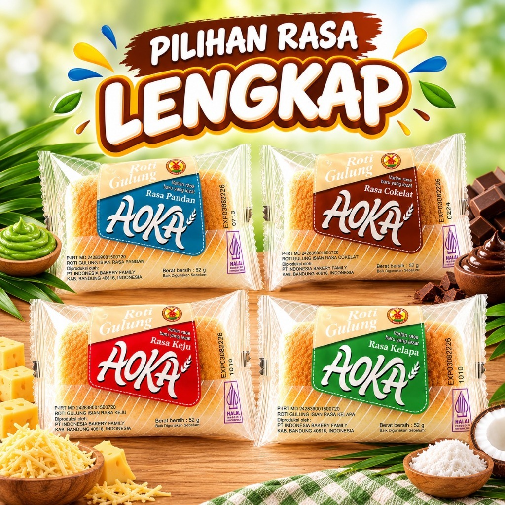 GROSIR Roti Aoka Gulung Murah 52g - Tersedia Semua Rasa