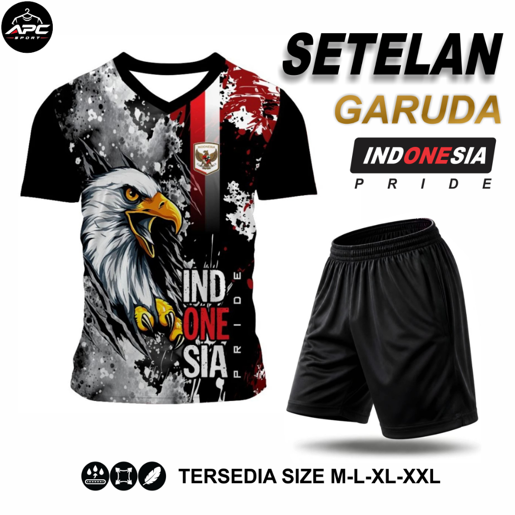 Setelan Garuda Indonesia Pride APC Sport jersey V-neck lengan pendek dengan celana pendek unisex