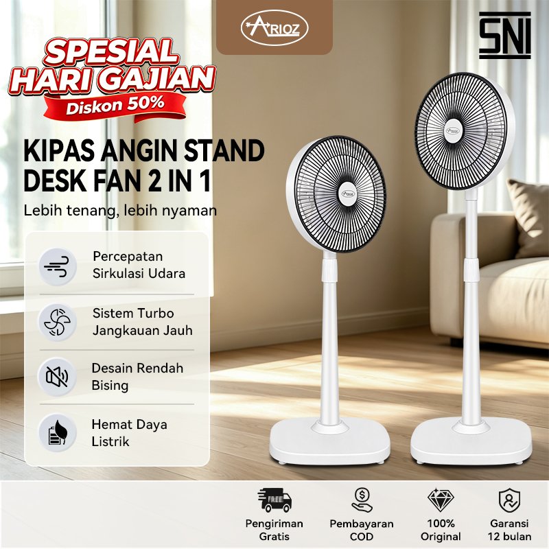 ARIOZ Stand Fan / Desk Fan / Kipas Angin Berdiri / Kipas Angin Stantir / Rotation Fan / Putih Modern