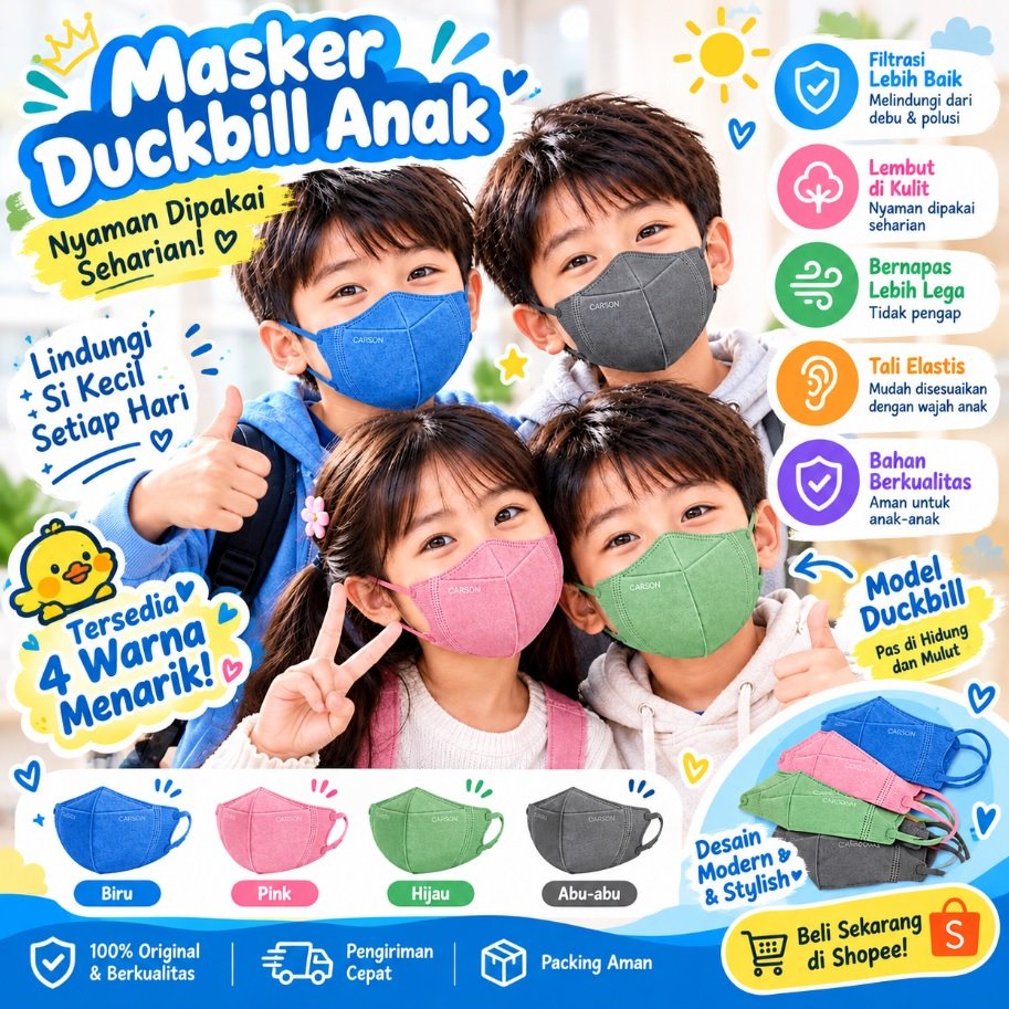 MASKER ANAK DUCKBILL MOTIF 50 PCS / MASKER ANAK KF94 MOTIF 10PCS