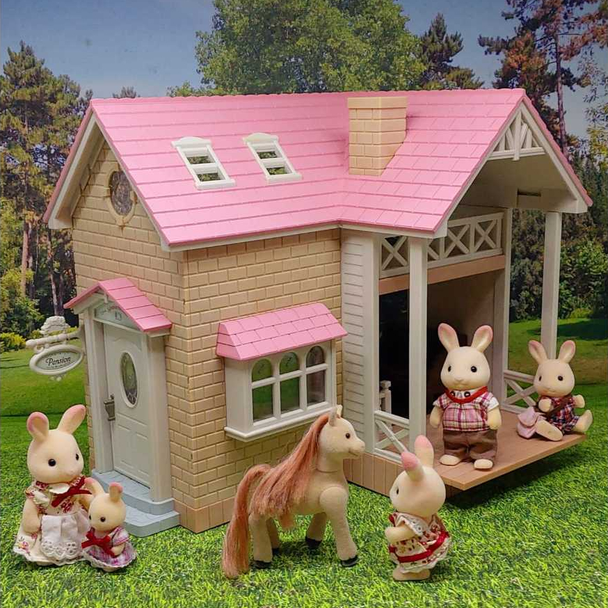 Sylvanian Families House Ultra Rare - Pink pension house/ Pink Roof Brick House (Original Epoch)