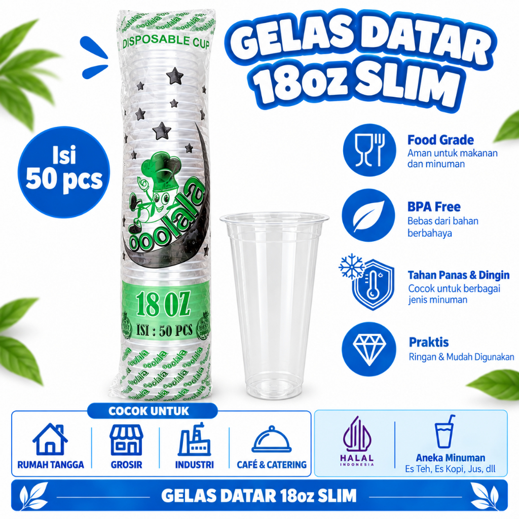 Gelas Plastik 18 oz Slim Kualitas Premium Gelas Es Teh 50 Pcs
