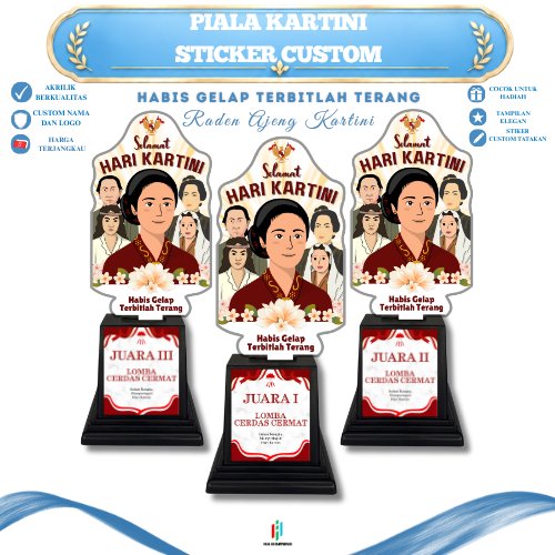 Piala Akrilik Hari Kartini Sticker Custom Plus Tatakan Penghargaan Kenangan Kejuaraan Lomba 21 April