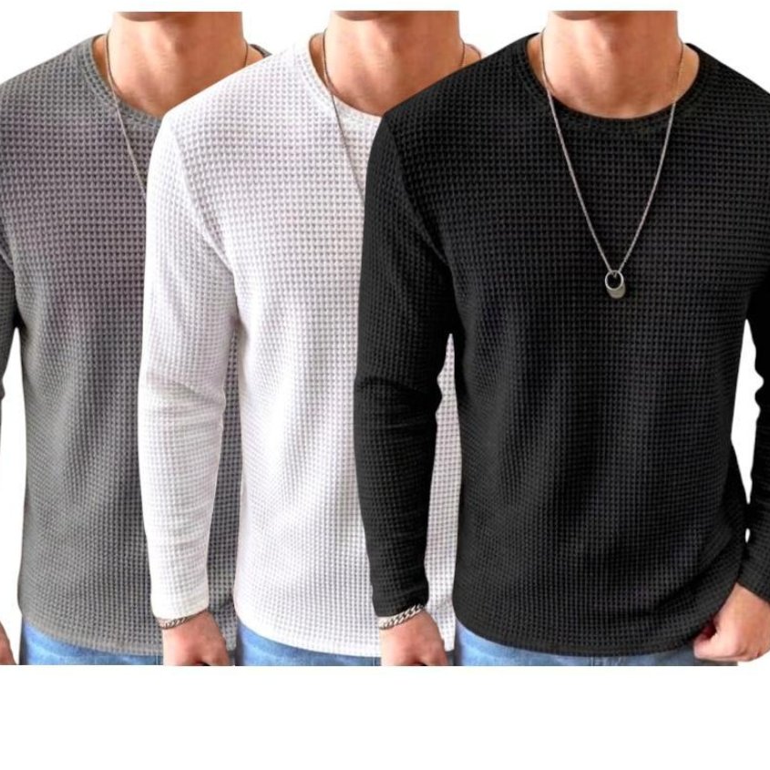 Paket 3 Kaos Lengan Panjang Polos Pria Liso Wear - Lembut, Adem, Nyaman Dipakai