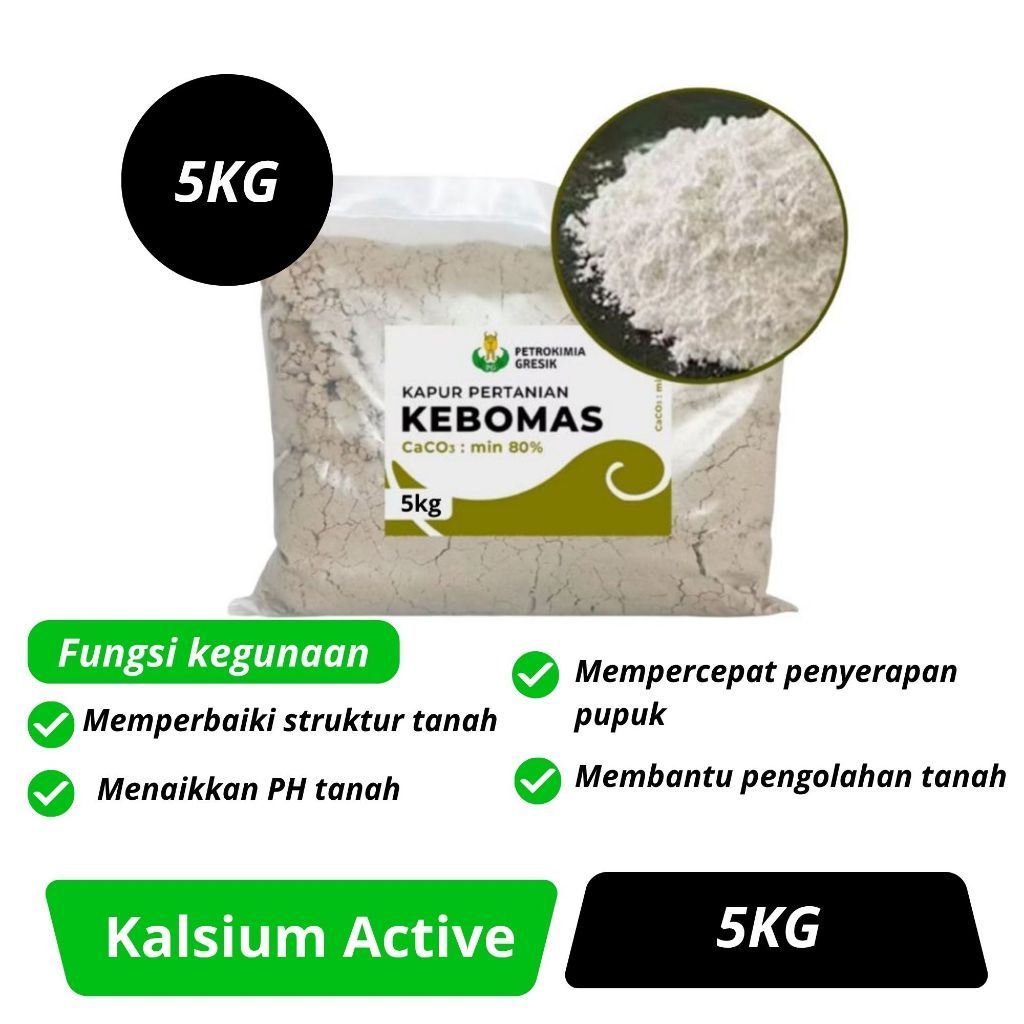 PUPUK KALSIUM KAPUR PERTANIAN KAPTAN DOLOMIT DOLOMITE KEBOMAS REPACK 5 KG